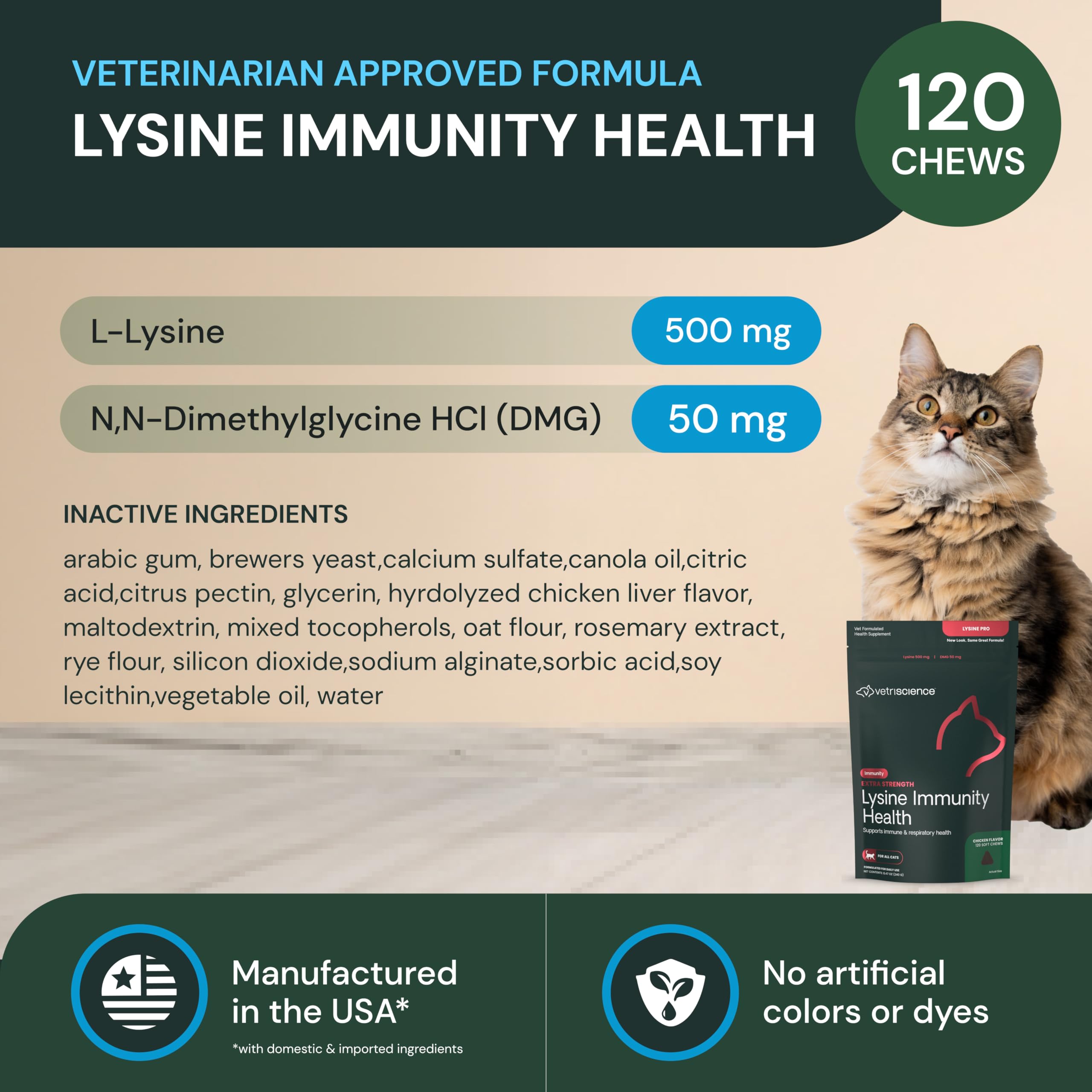 Ingrédients affichés VETRISCIENCE, option savoureuse pour la routine santé du chat