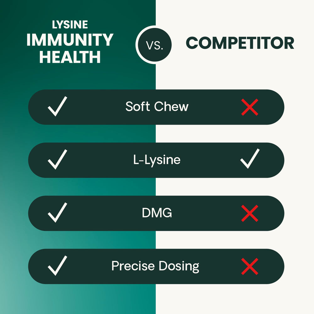Détail des ingrédients L-lysine et DMG sur VetriScience Lysine Immunity Health.