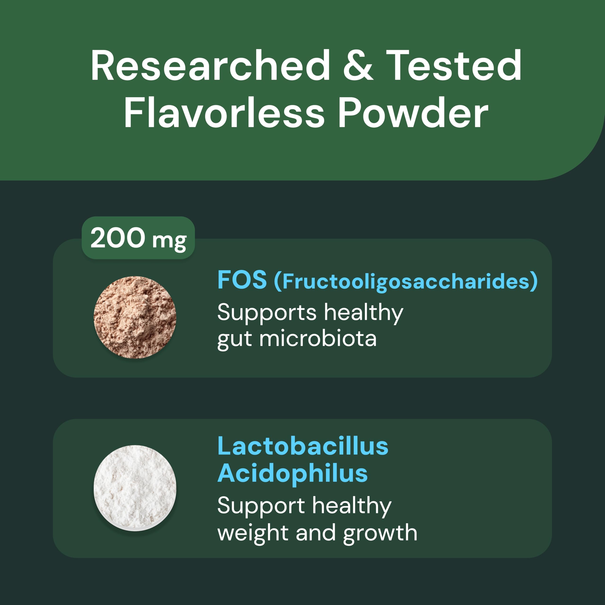 Prébiotiques FOS VetriScience, fibre utile pour digestion et immunité.