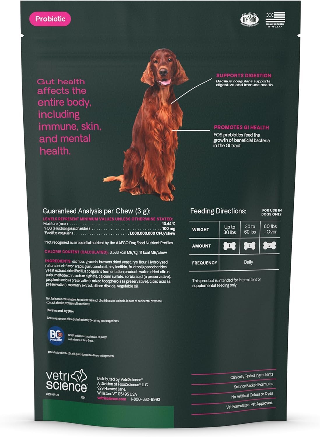 Produit VetriScience Santé Intestinale certifié NASC et testé.