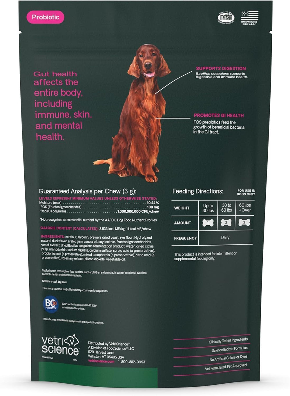 Produit VetriScience Santé Intestinale certifié NASC et testé.