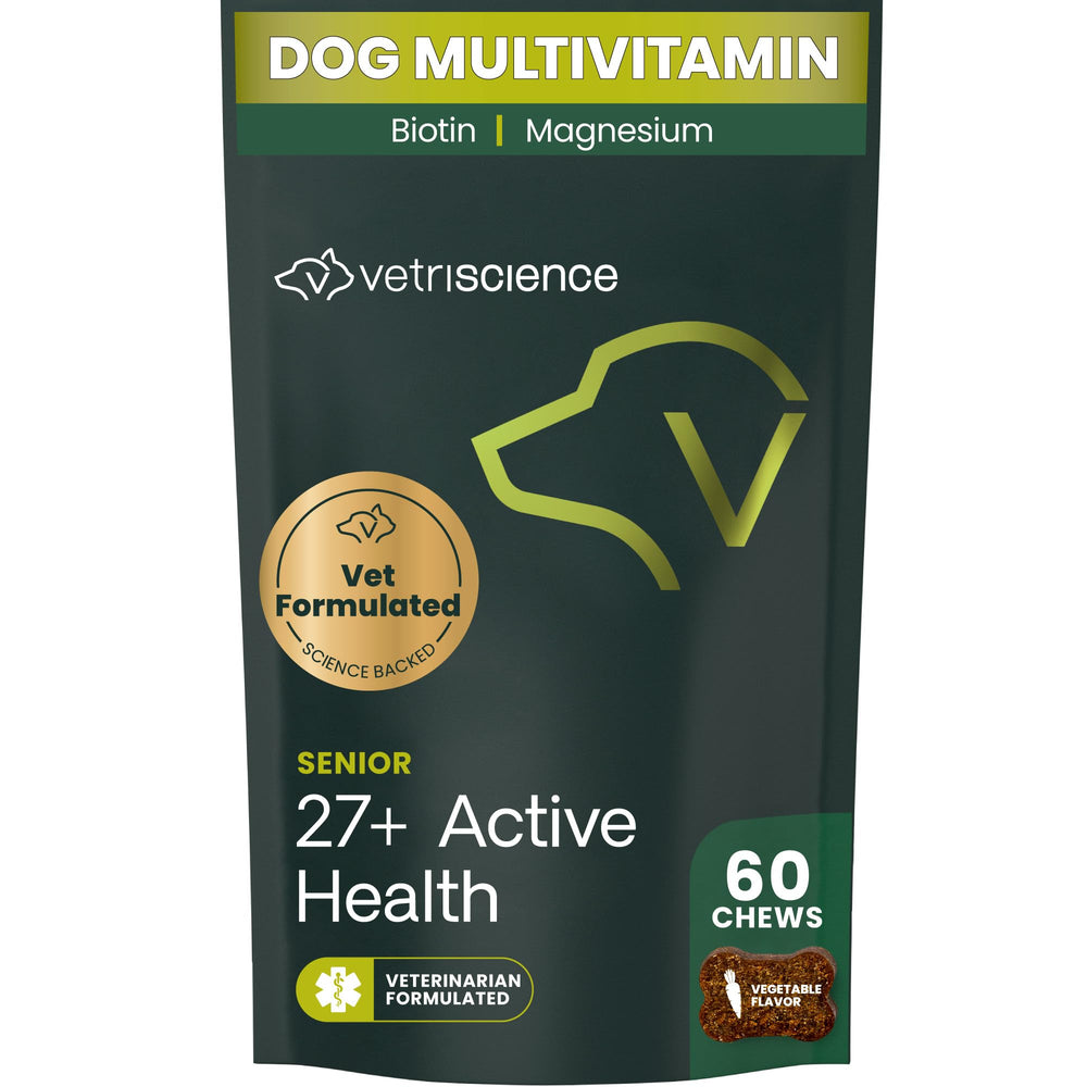 VetriScience Senior 27+ Active Health : bouteille de friandises pour chiens seniors, soutien quotidien