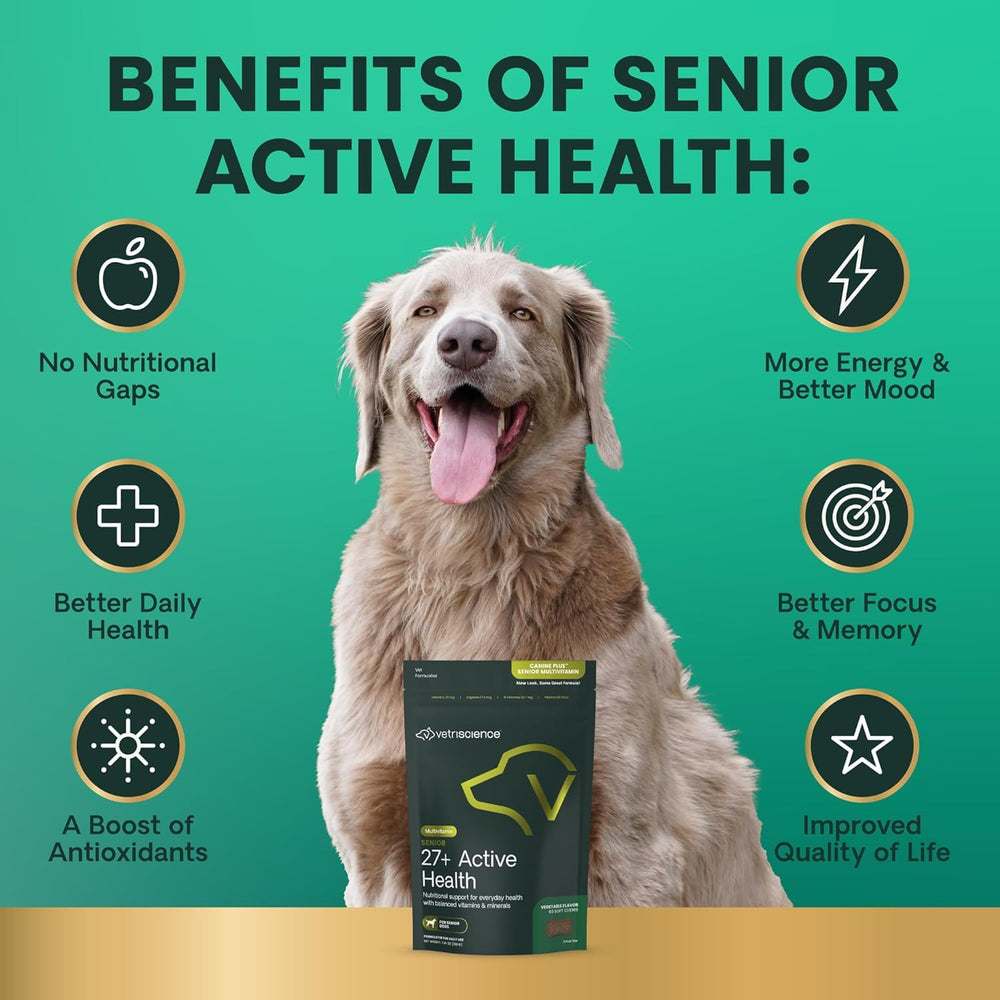 VetriScience Senior 27+ Plus Active Health : oméga-3 et oméga-6 pour peau et articulations