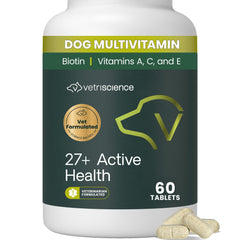 VetriScience Senior 27+ comprimés canard, soutien nutritionnel quotidien pour chiens âgés.