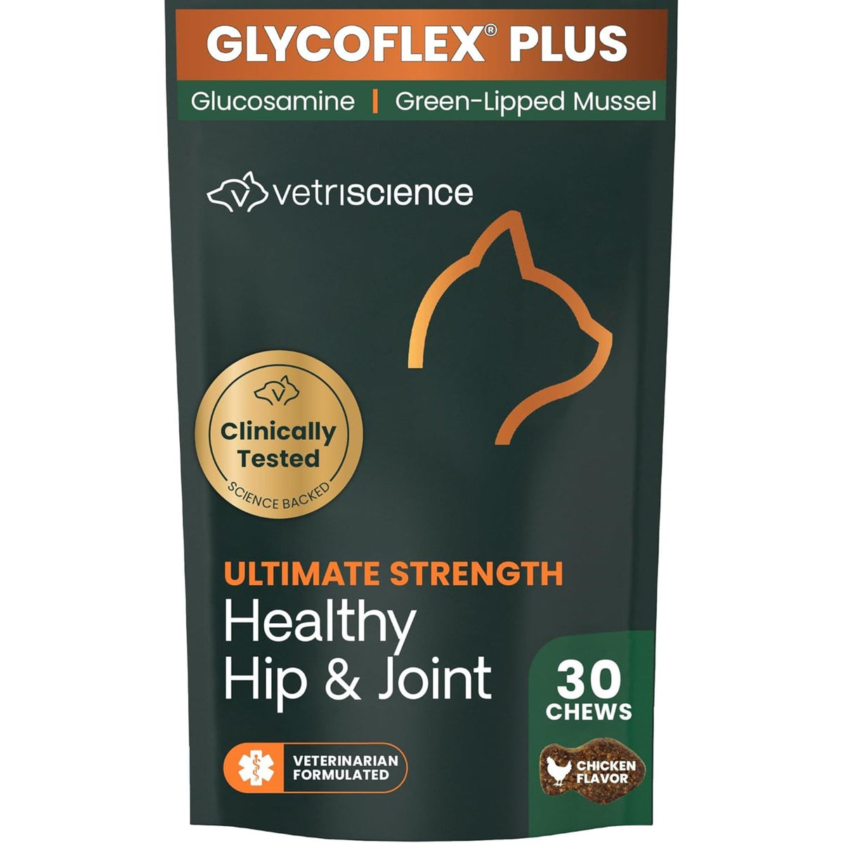 VetriScience Ultimate Strength pour chats montrant le soutien des hanches et articulations.