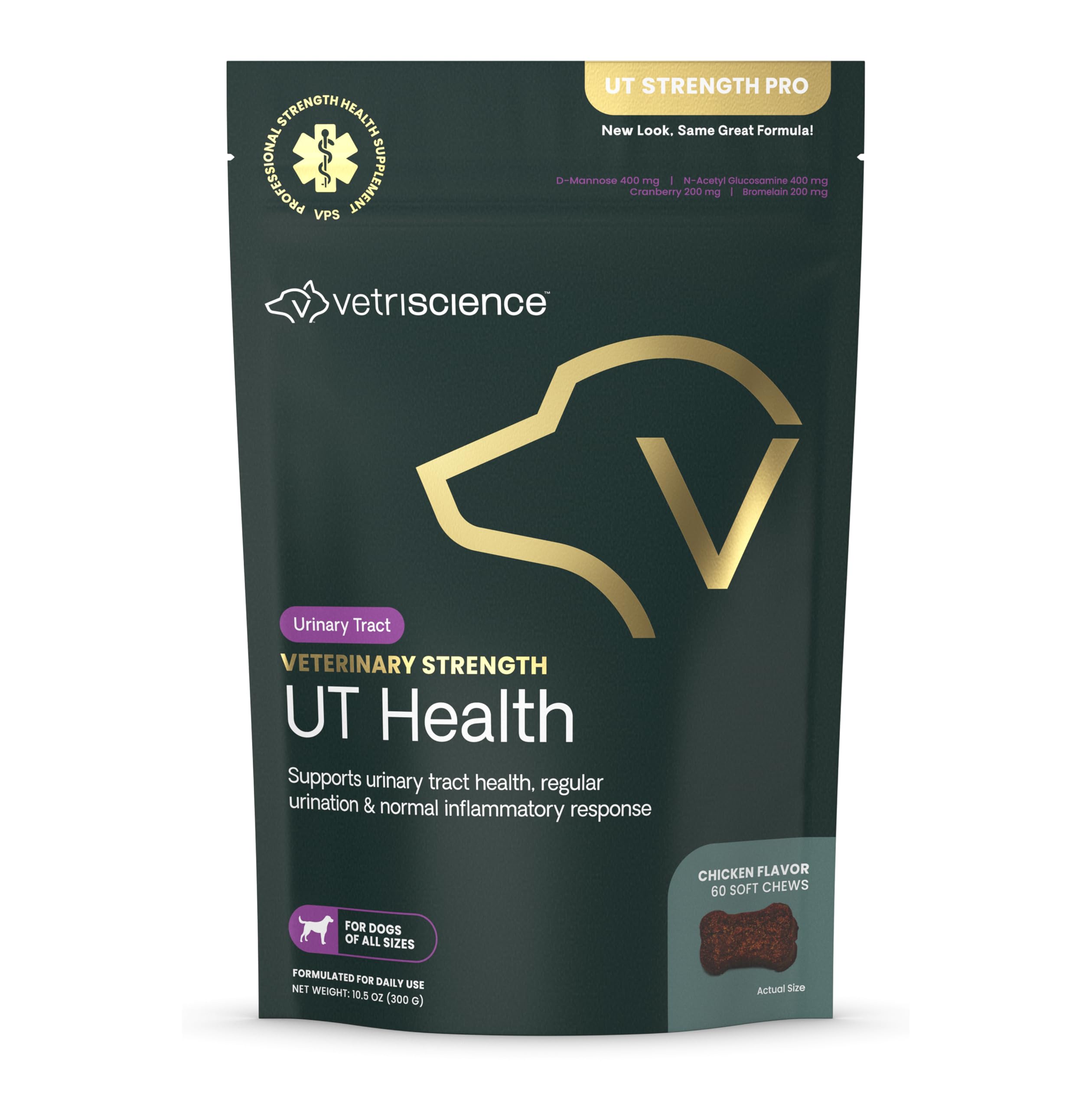VetriScience UT Health Chews, sachet-ouvert: soutien urinaire pour chiens actifs.