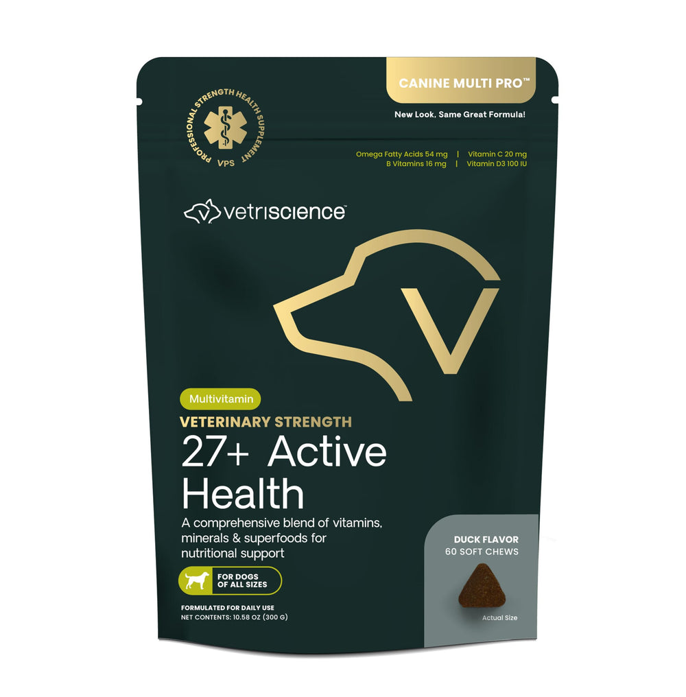 VETRISCIENCE Veterinary Strength 27+ en bouteille, soutien nutritionnel quotidien pour chien.