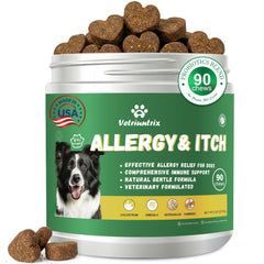 Vetriuntrix Allergy Chews – bouteille pratique pour la routine quotidienne du chien.