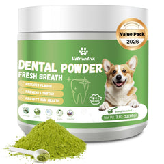 Vetriuntrix Poudre Dentaire Chiens – Bouteille pratique pour le soin quotidien.