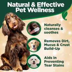 Vet's Best Eye Wipes avec aloe vera et hamamélis pour un nettoyage apaisé.