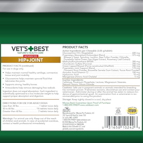 Vet's Best formule vétérinaire base plantes: ingrédients naturels pour articulations