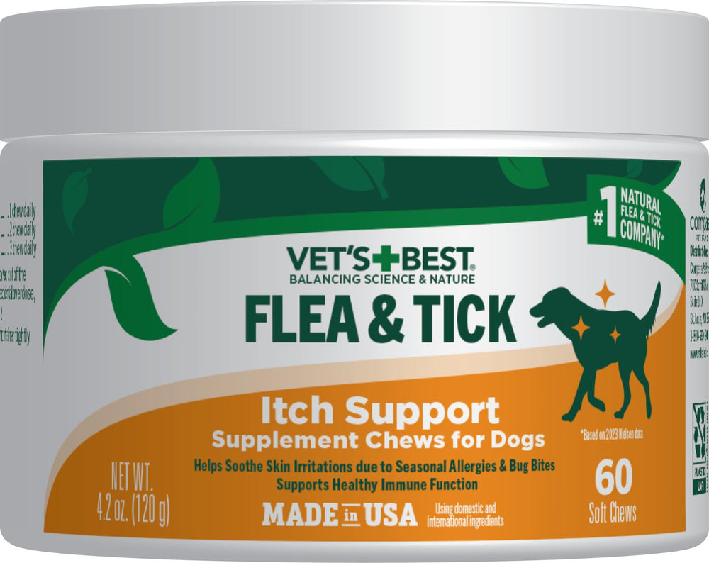 Vet’s Best friables naturels en emballage prêt pour la prévention des puces et tiques.