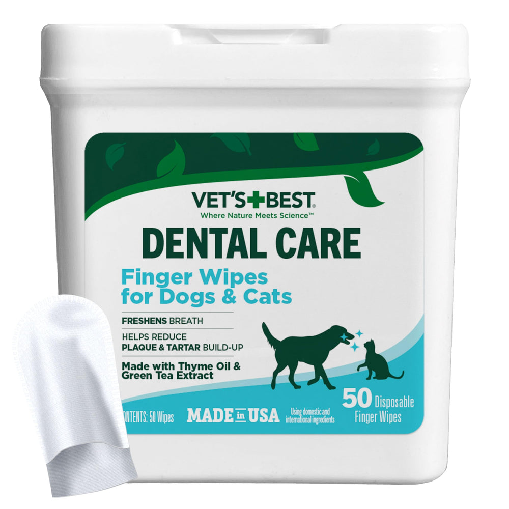 Vet's Best Lingettes Dentaires Doigts sur chiens et chats, nettoyage en douceur et praticité.