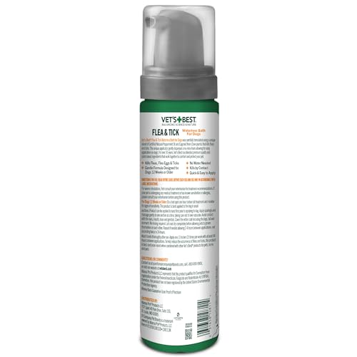 Vet's Best shampoo sec pour chien – application mousse facile et rapide.