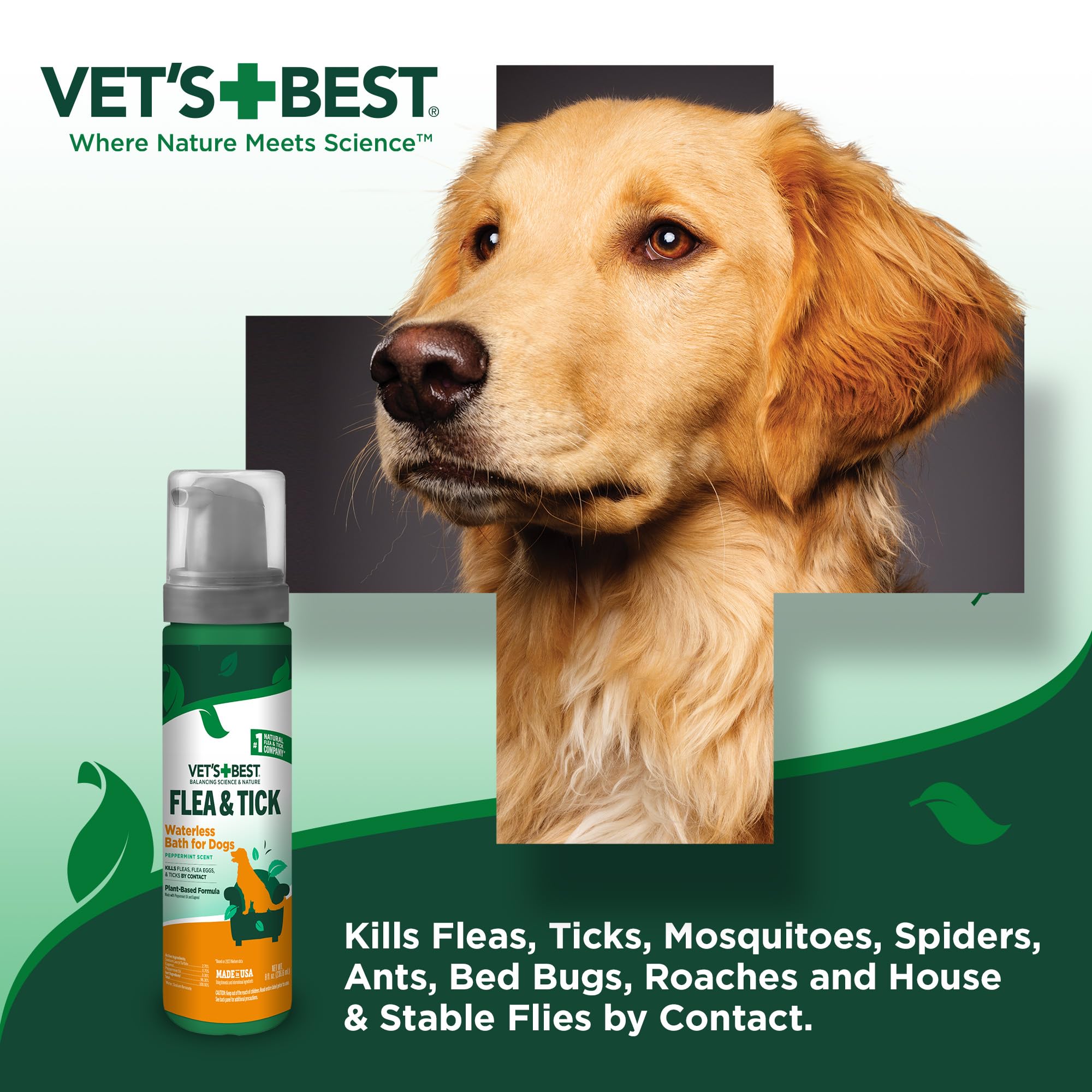 Vet's Best shampoo sec pour chien – idéal à la maison ou en déplacement.
