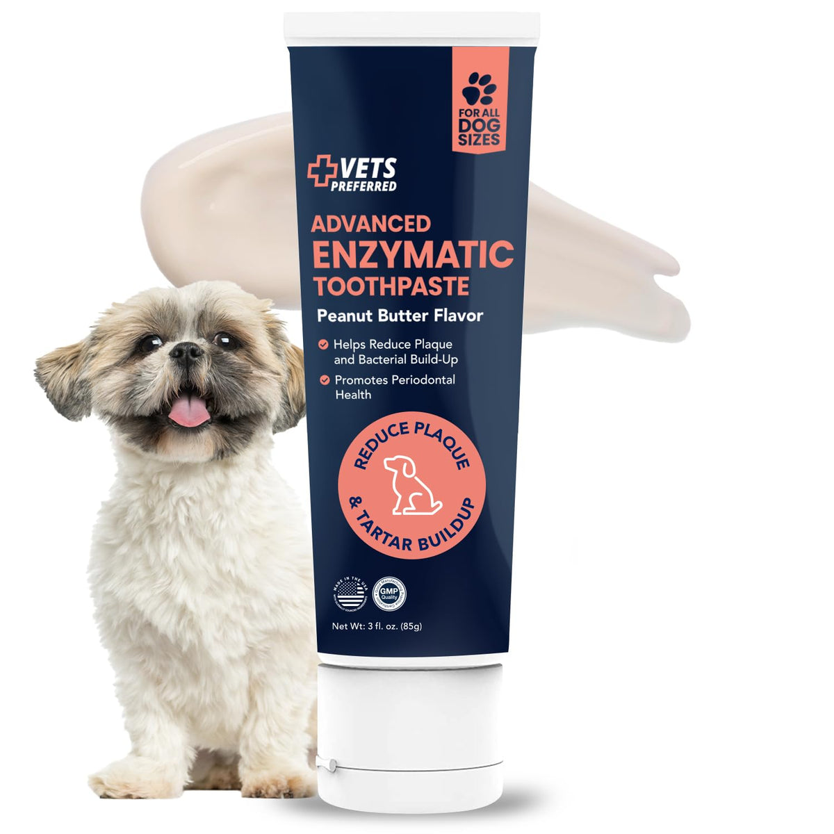 Vets Preferred dentifrice pour chien, saveur beurre de cacahuète et haleine fraîche.