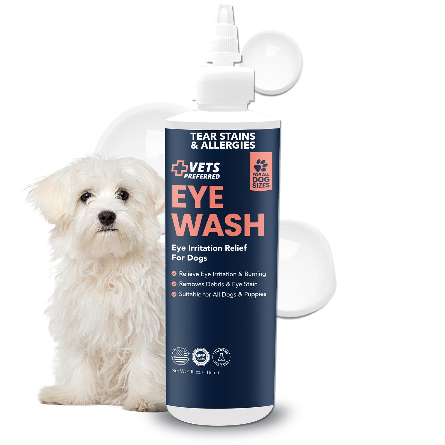 Vets Preferred lavage oculaire pour chien, bouteille 4oz, nettoyage doux des yeux.