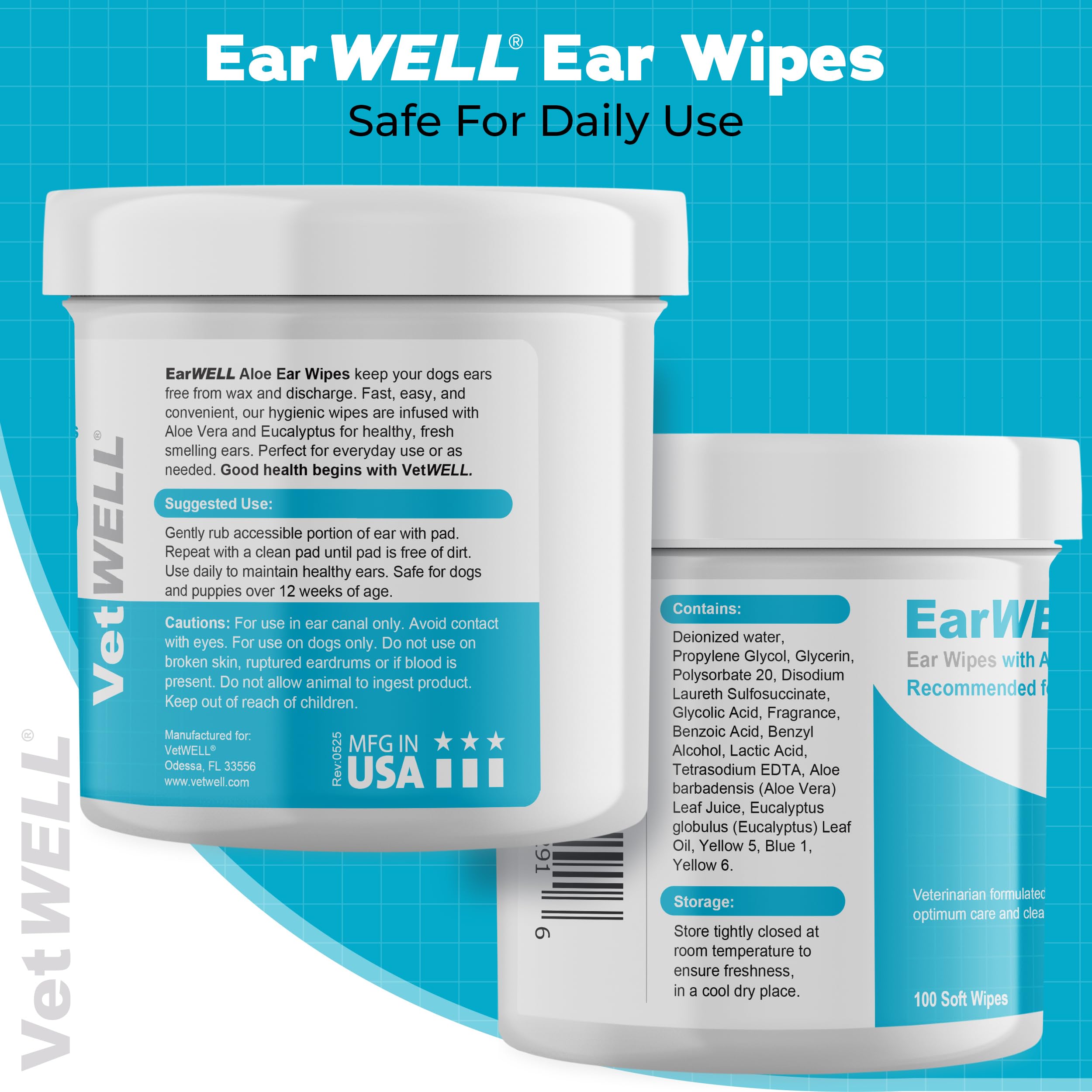 EarWELL VetWELL – Lingettes sans médicament: pratique et sûre pour les oreilles.