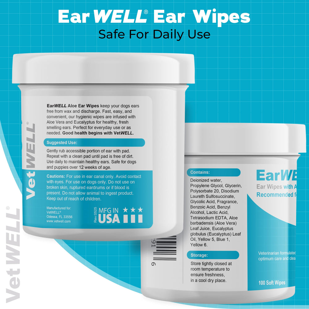 EarWELL VetWELL – Lingettes sans médicament: pratique et sûre pour les oreilles.