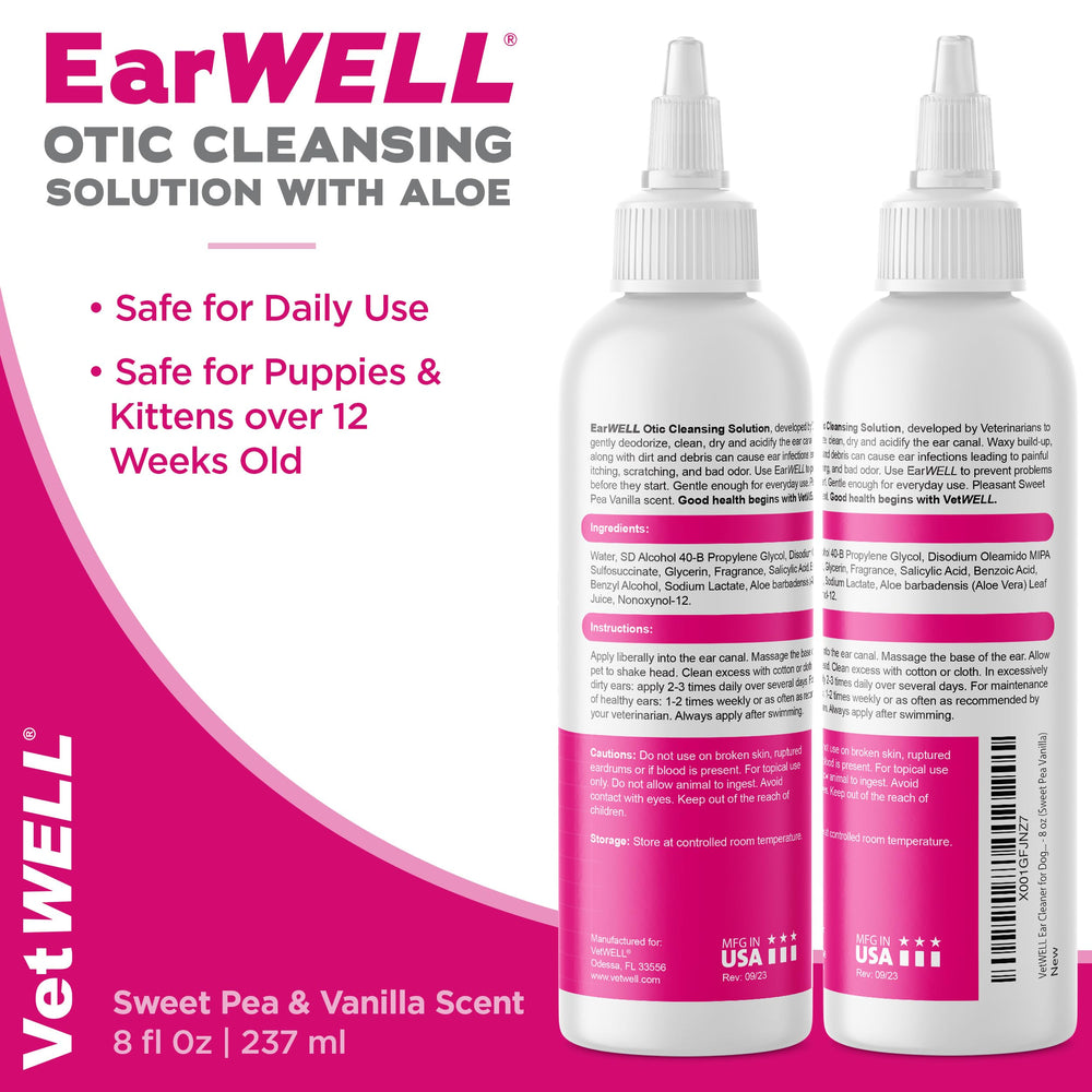 VetWELL Nettoyant Oreilles, usage quotidien sûr et pratique.