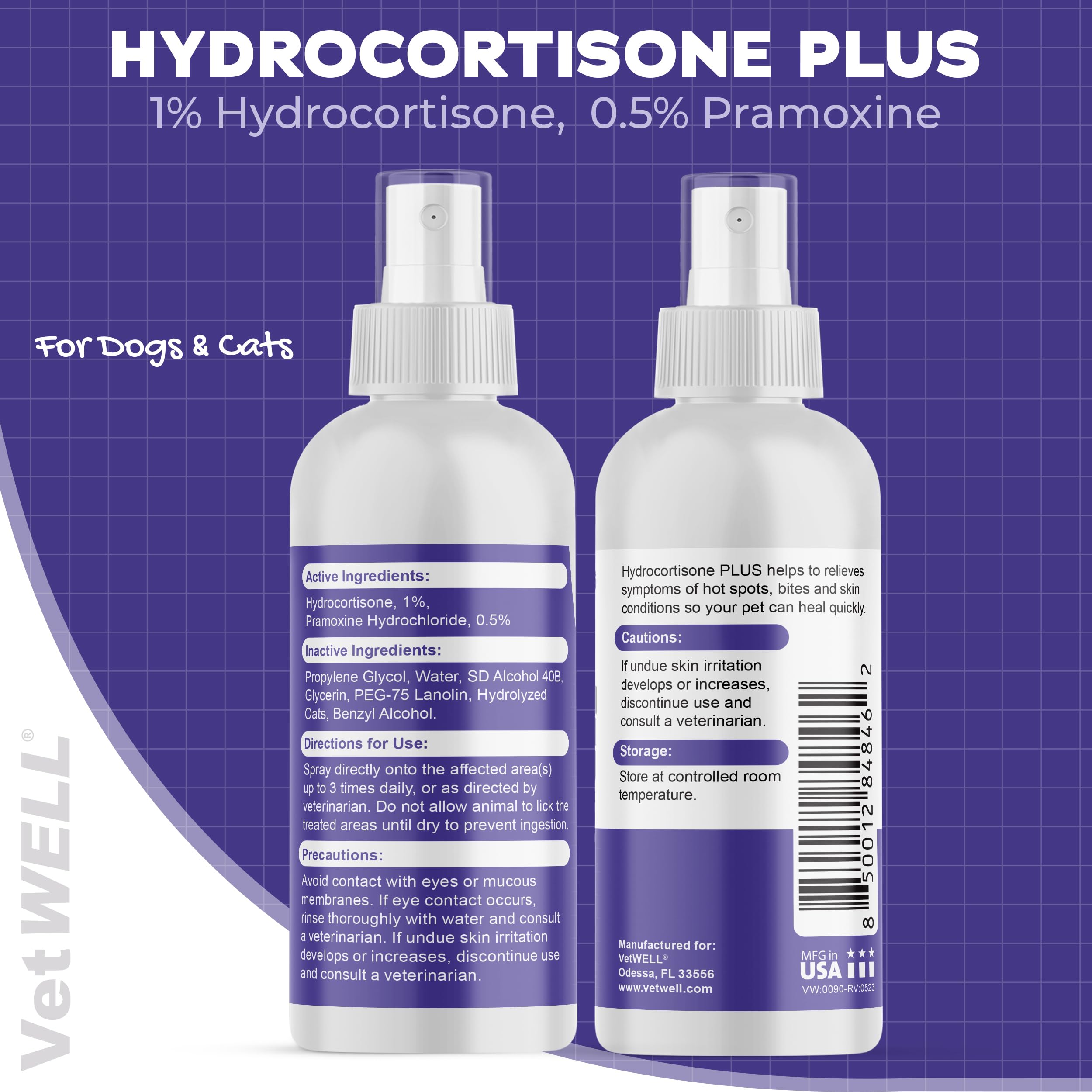 VetWELL Hydrocortisone Spray – fabriqué aux États-Unis, qualité fiable.