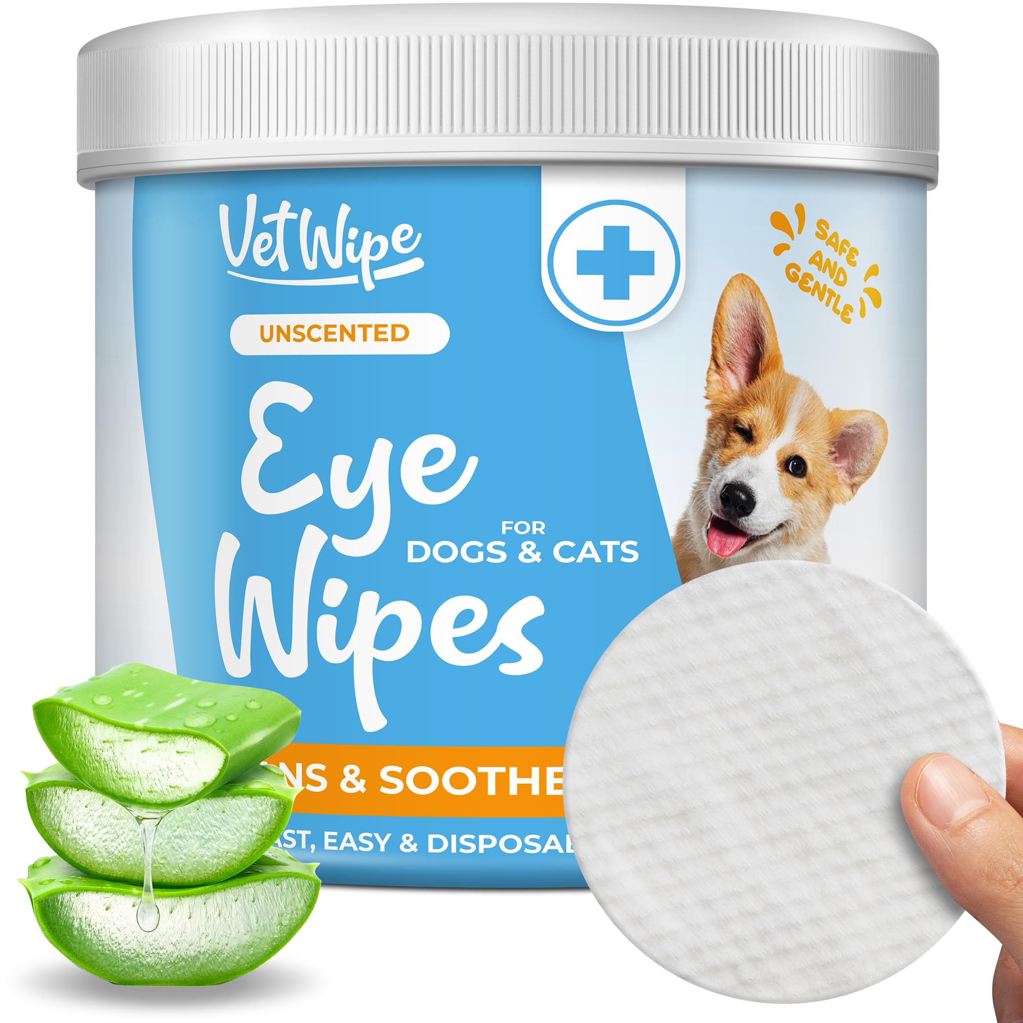 Lingette VetWipe pour les yeux d’un chien, nettoyage doux des sécrétions oculaires.