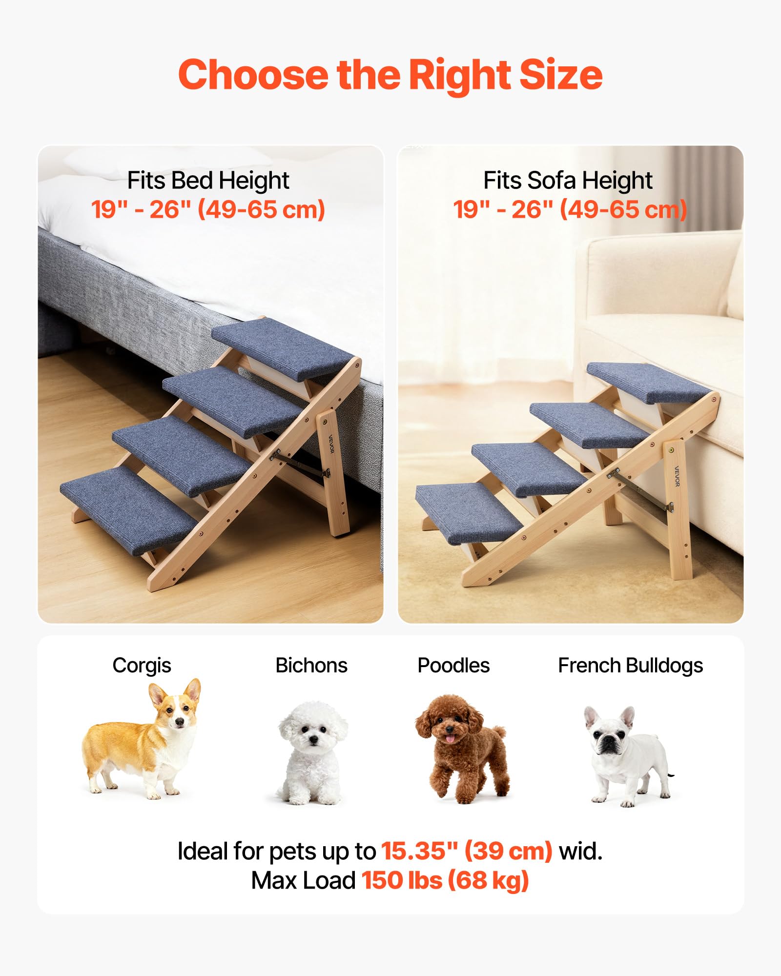 VEVOR escaliers capacite 68 kg soutien fiable pour chiens et chats