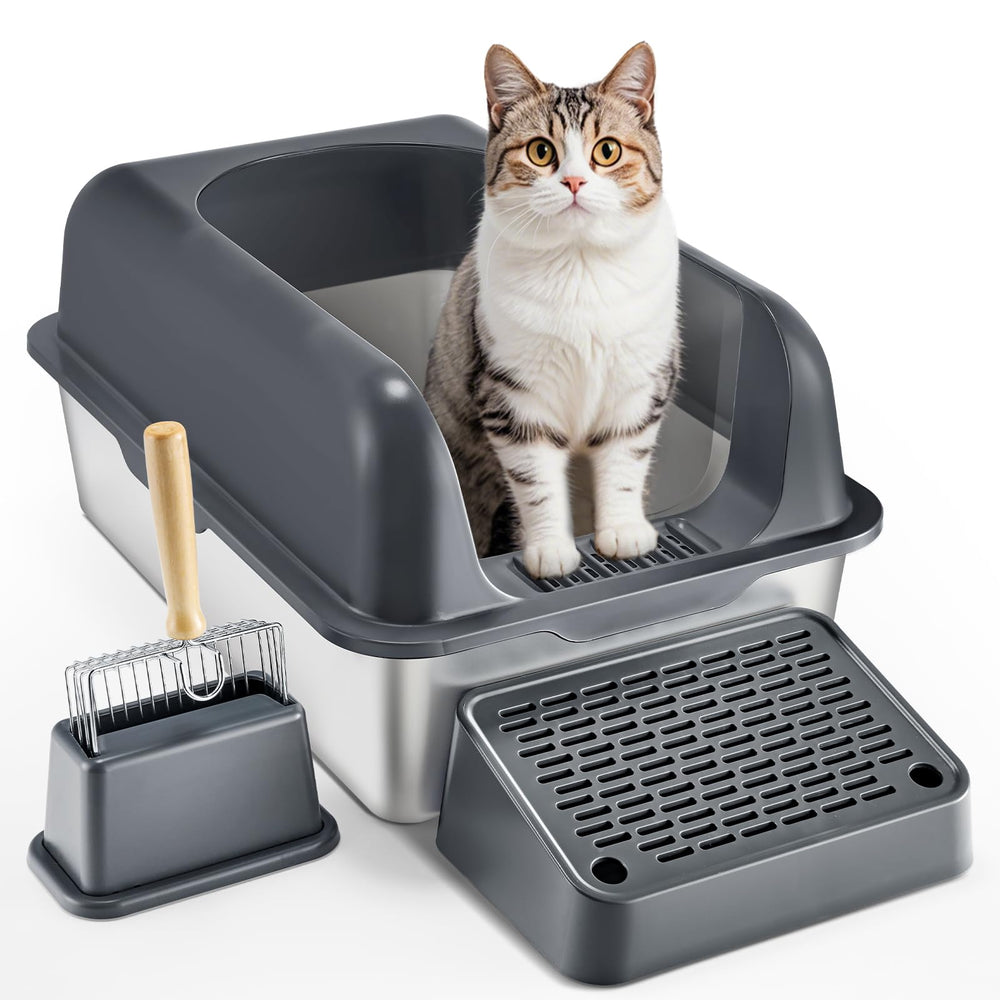 VEVOR boîte litière chat en acier inox avec couvercle pour confidentialité et nettoyage facilité.