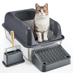 VEVOR boîte litière chat en acier inox avec couvercle pour confidentialité et nettoyage facilité.