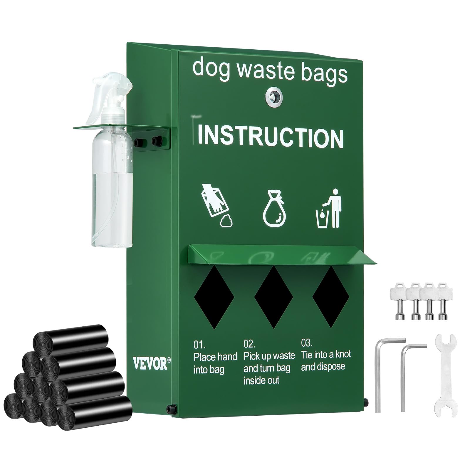 VEVOR distributeur sacs déjections chiens, vue frontale, pratique et hygiénique.