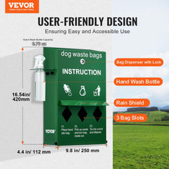 VEVOR distributeur sacs déjections chiens, flacon lave-mains intégré, hygiène à portée de main.