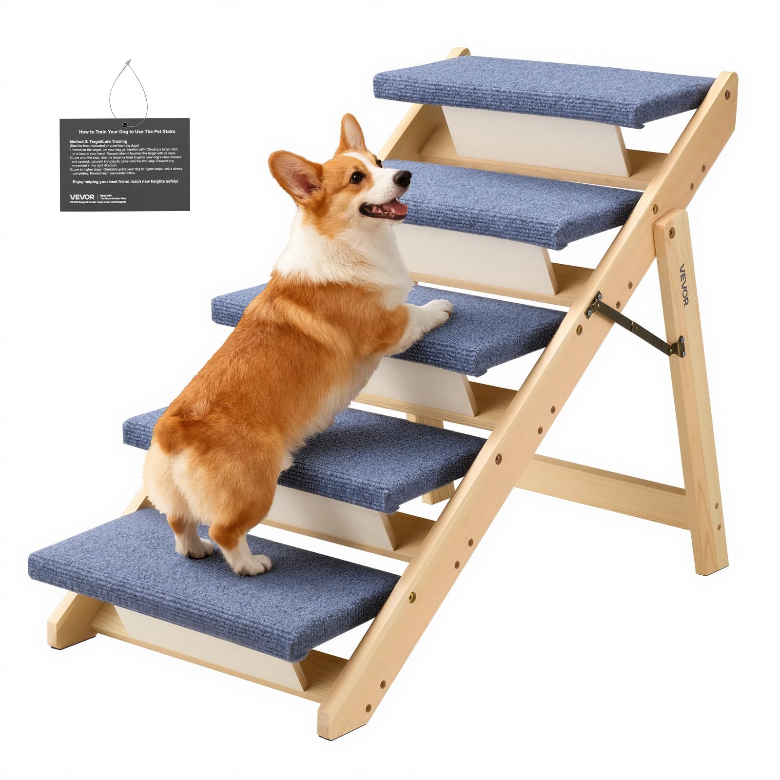 VEVOR escalier chien bois 5 étages, capacité 150 livres pour montées sécurisées.