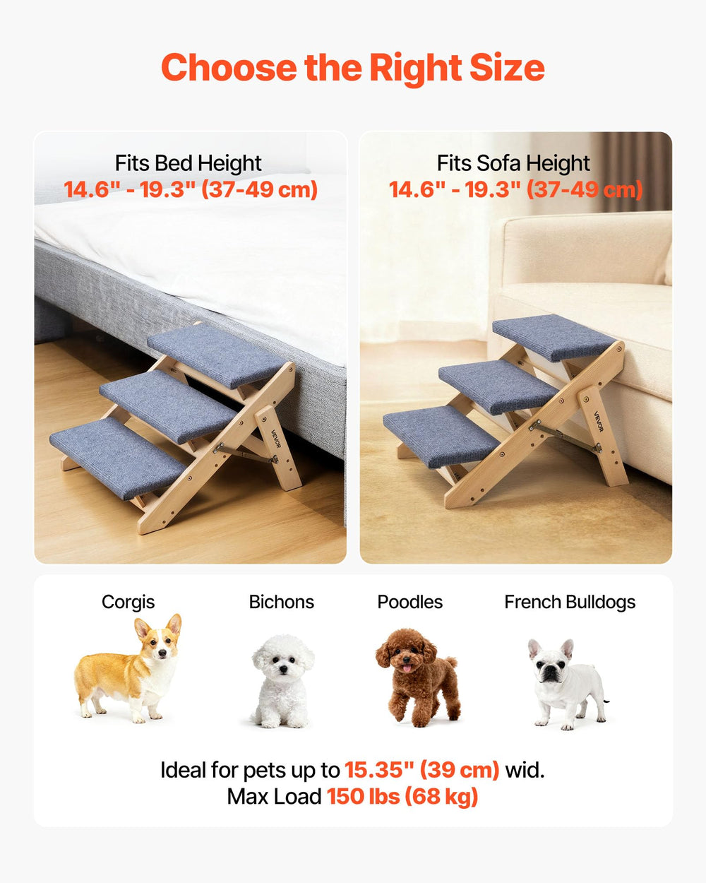VEVOR escalier pour lit facilite l’accès des animaux au couchage.