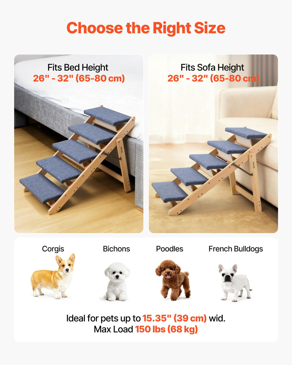 VEVOR escalier pour lit et canapé, 5 étapes facilitant l accès des animaux.