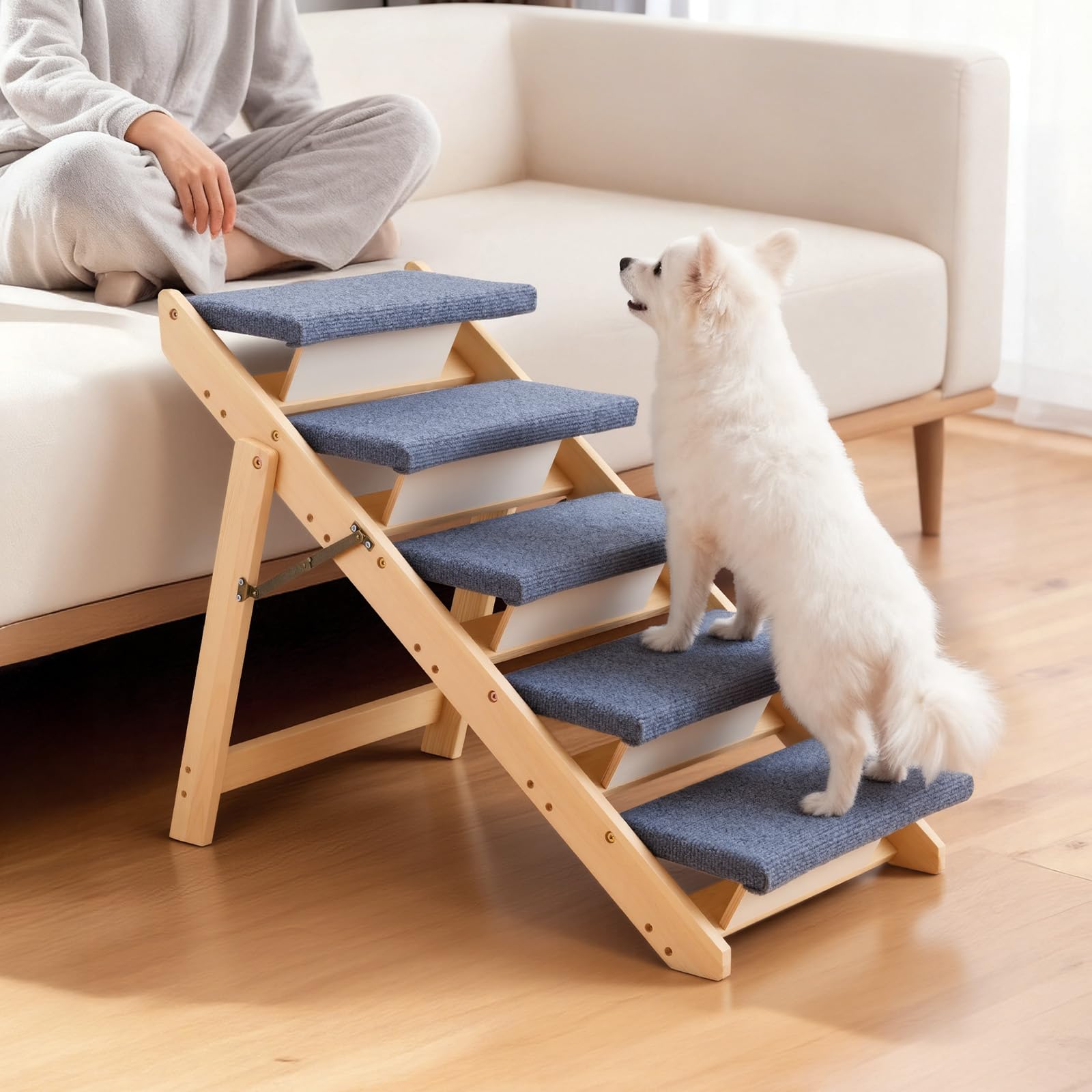 VEVOR escalier bois 5 étages, idéal pour animaux âgés ou à mobilité réduite.