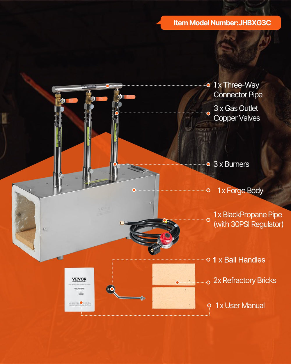 VEVOR Forge Propane Portable: commande precise pour metal comme or et argent.