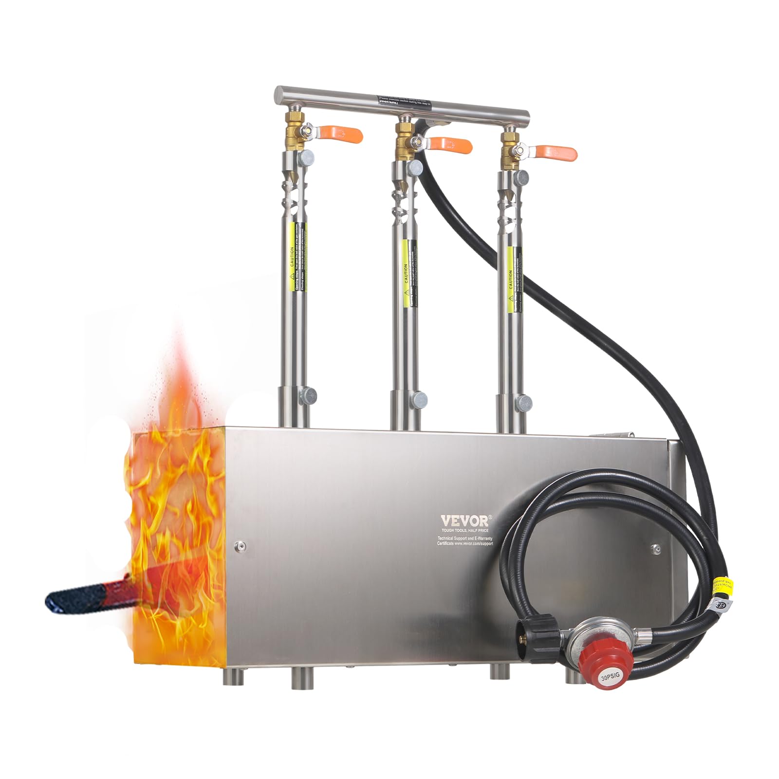 VEVOR Forge Propane Portable: trois bruleurs pour forgeage efficace et homogène.