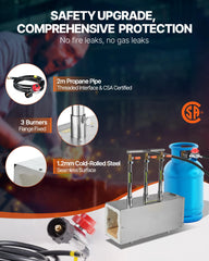 VEVOR Forge Propane Portable: tuyau certifie CSA prevenant fuites.