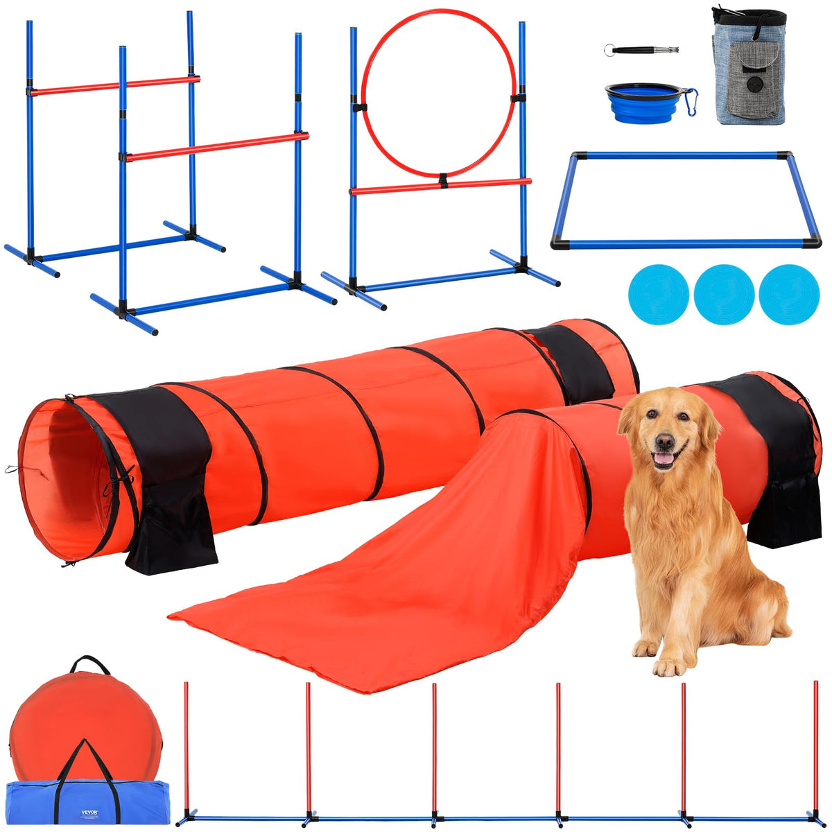 Parcours d’agilité VEVOR pour chien – ensemble complet pour entraînement et divertissement.