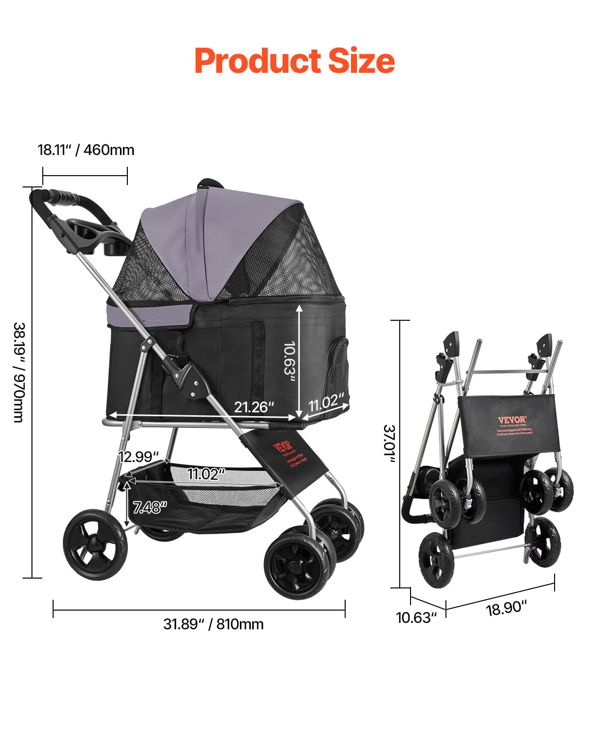 VEVOR Poussette Animal: toile Oxford 600D pour confort et durabilité