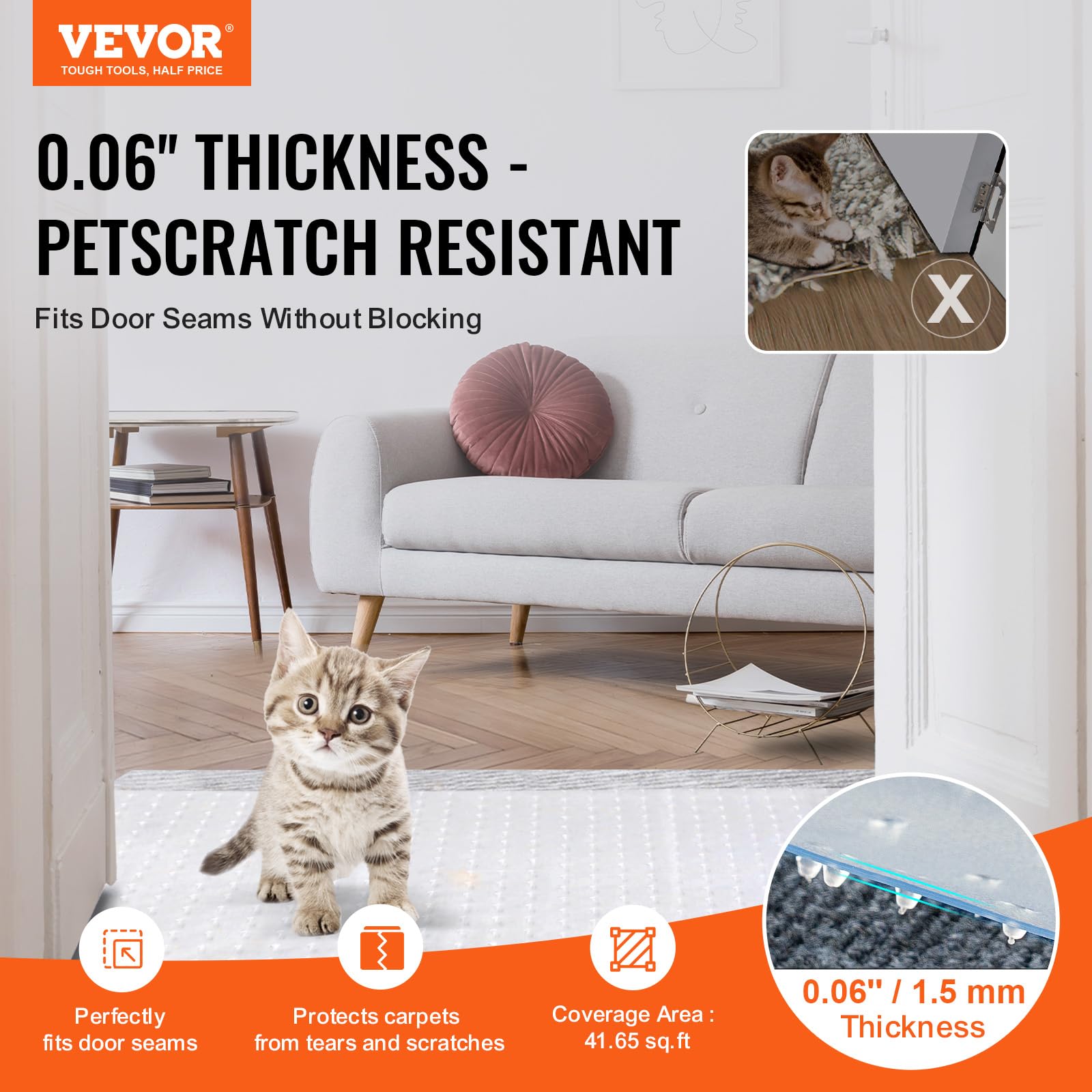 VEVOR Protège-Moquette Animaux anti-rayures et griffes préservant les surfaces.