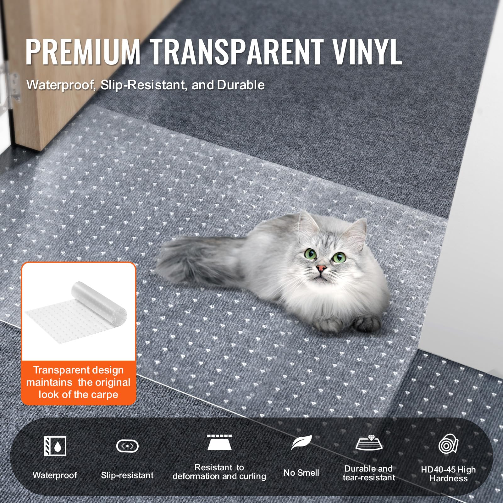 VEVOR Protège-Moquette Animaux vinyle transparent et résistant à l'eau.