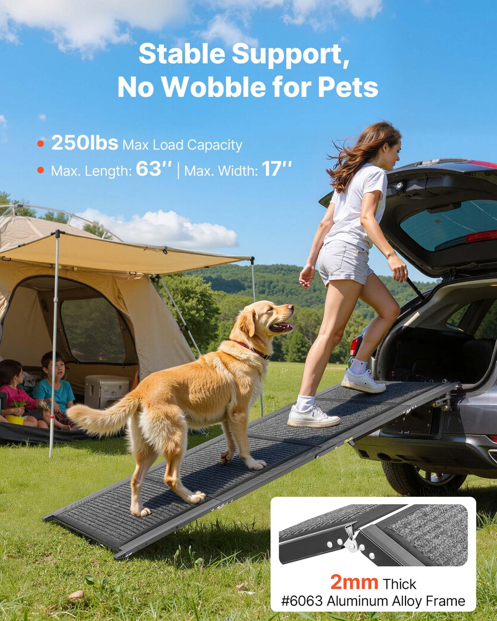 VEVOR rampe pour chien, 43 cm de large, surface antidérapante pour plus de sécurité