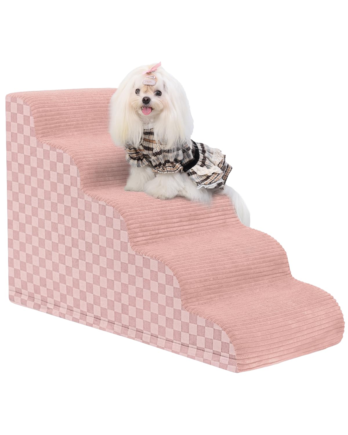Vfrog escalier pour chien courbé 22 pouces, premier plan, accès en douceur au lit.