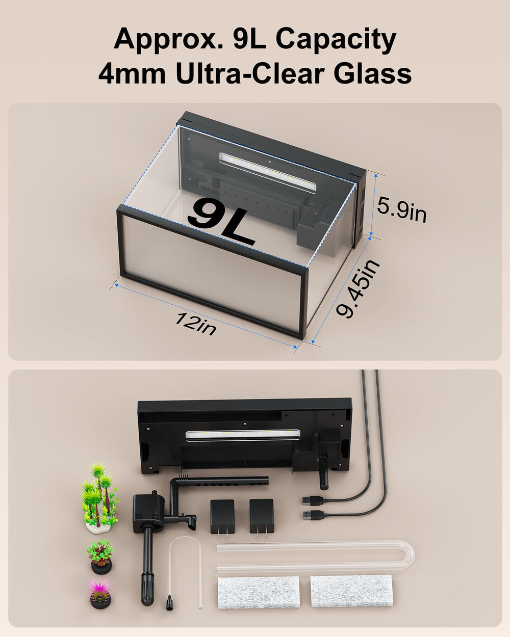 vhbw aquarium mini en verre ambiance lumineuse ajustable selon l’humeur