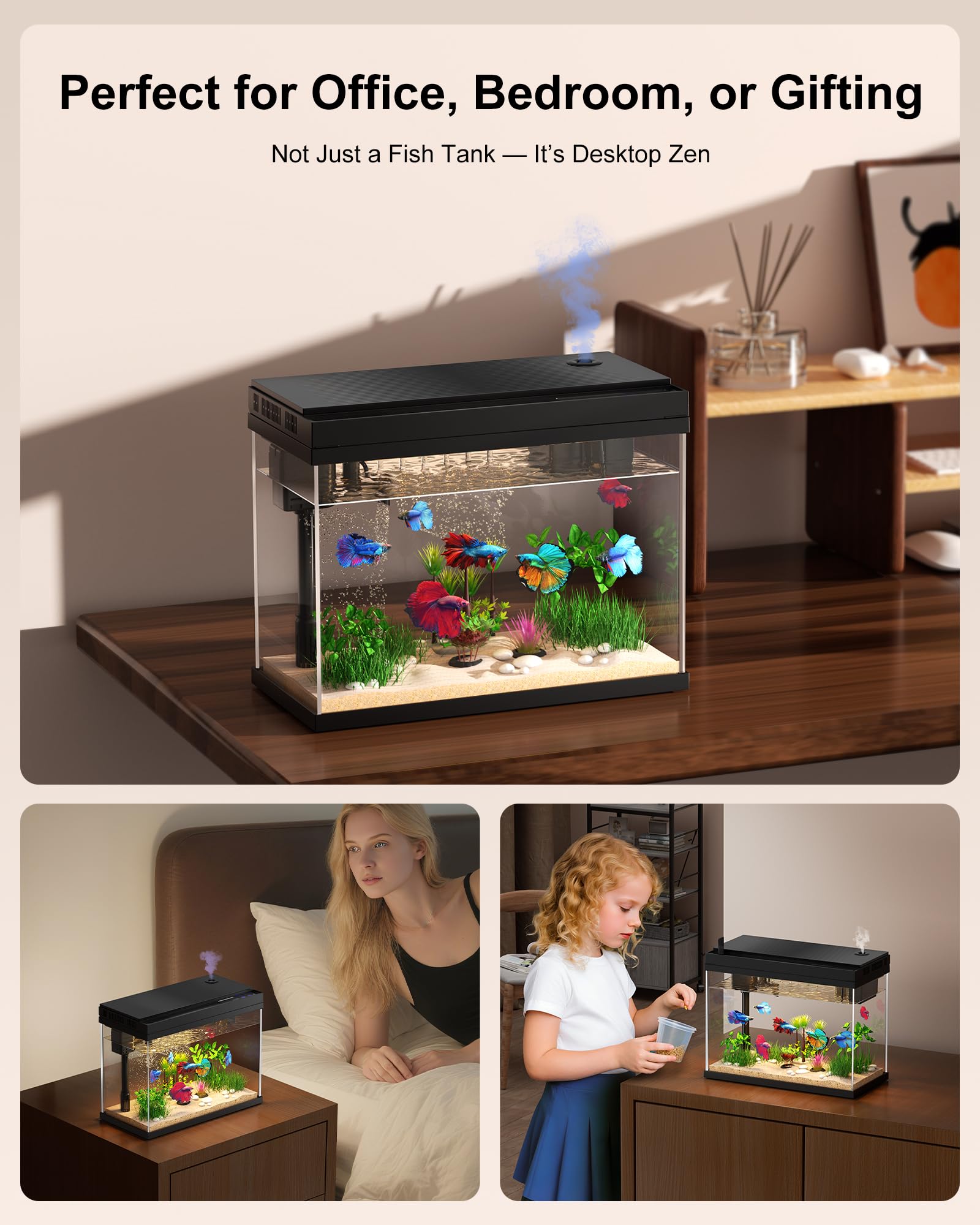 vhbw aquarium mini en verre avec brume calmante pour le bureau ou détente