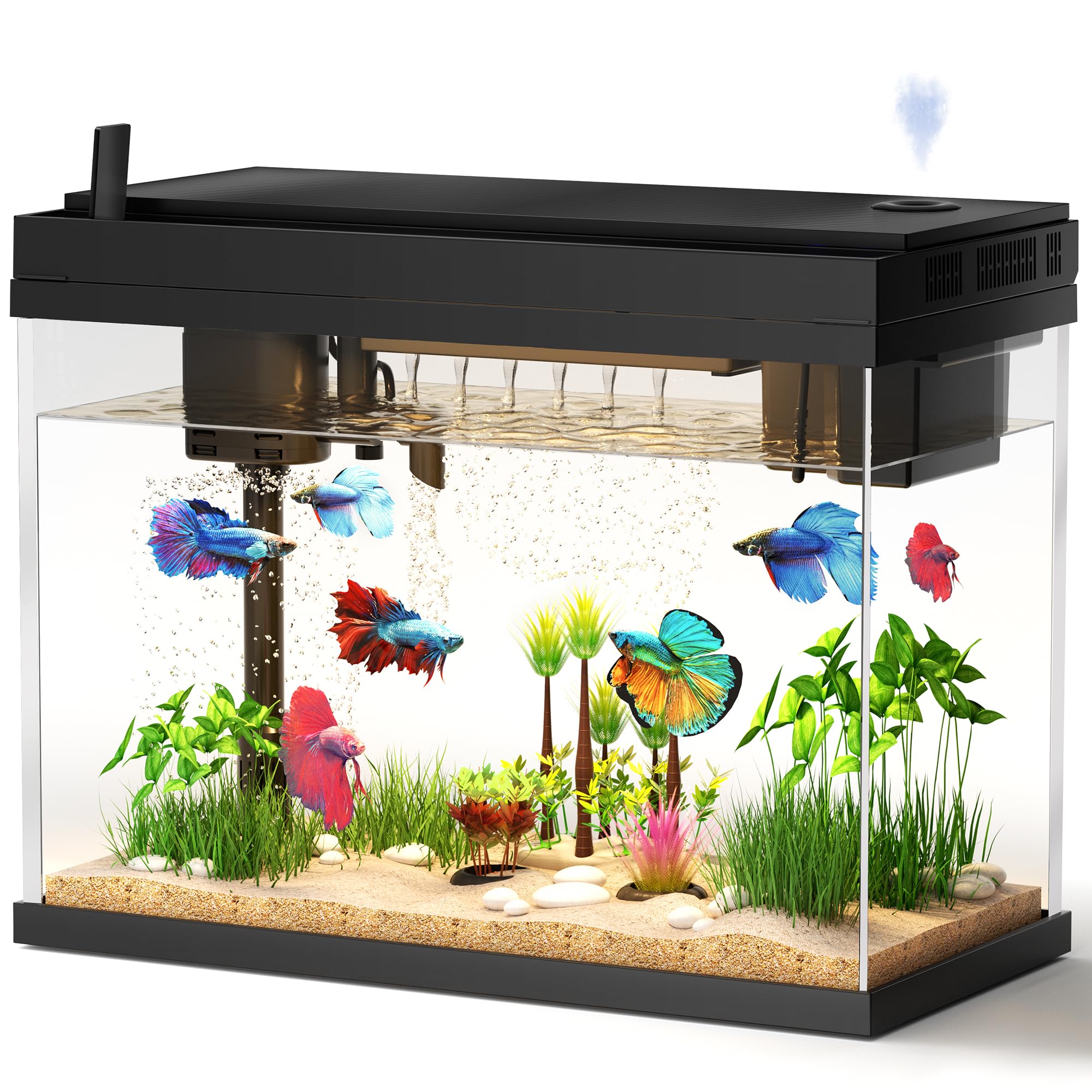 vhbw aquarium mini en verre avec humidificateur de bureau pour un espace de travail plus sain