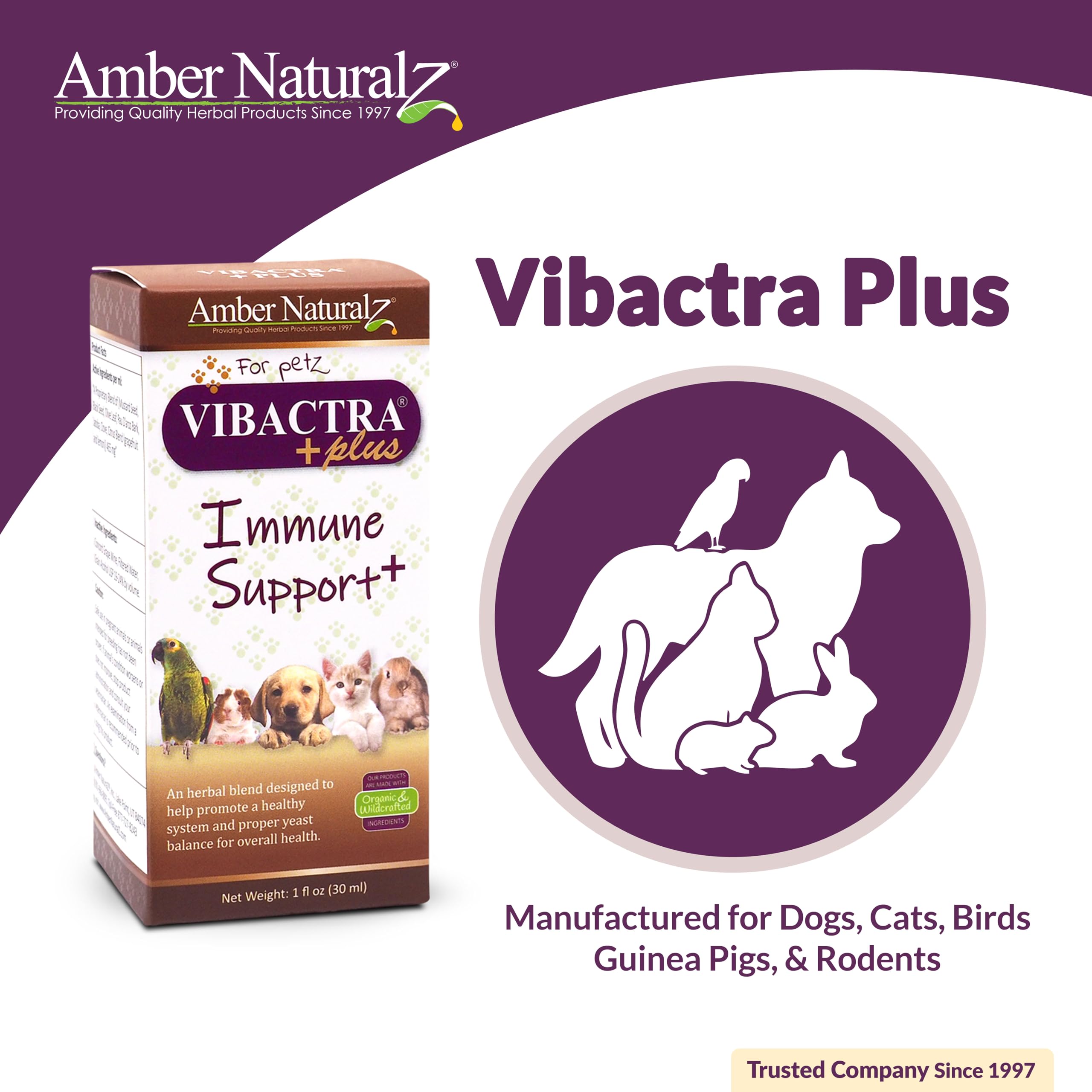 Vue d'emballage Vibactra Plus sur flacon ambré, pratique à utiliser.