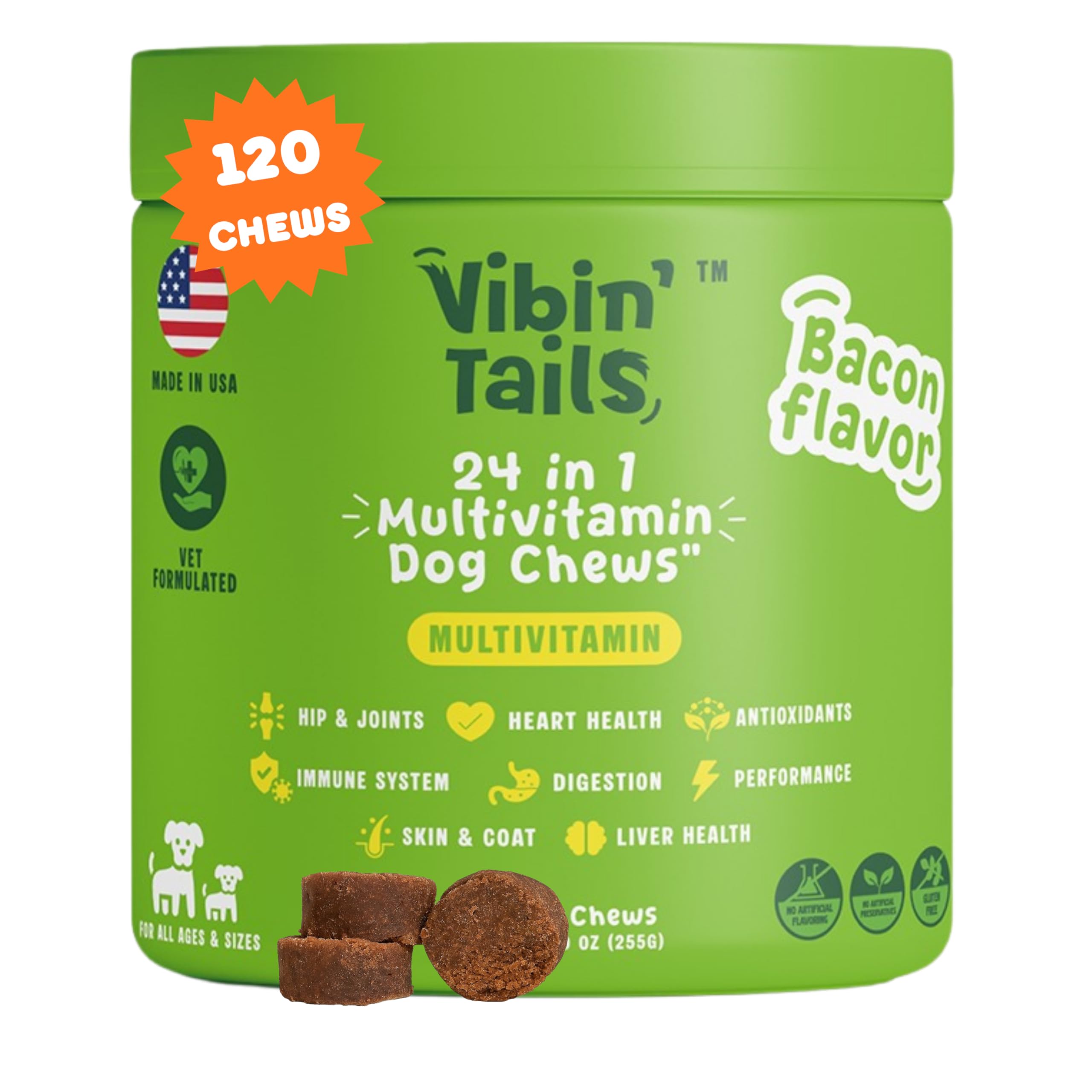 Vibin’ Tails 24 en 1, multivitamines pour chien à mâcher, soutien général.