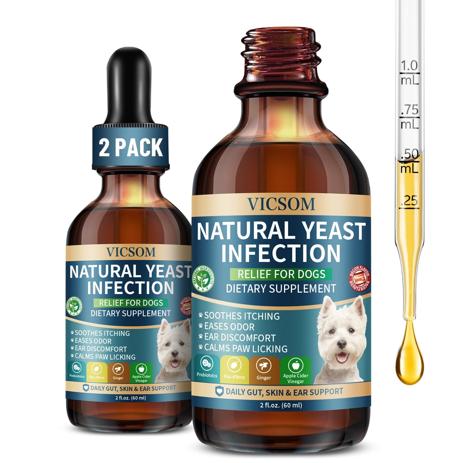 VICSOM: flacon lot de 2, soutien naturel pour démangeaisons et odeurs chez le chien.